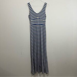 Anthropologie Puella Maxi Dress Size M Empire Day Gray Blue Striped Sleeveless